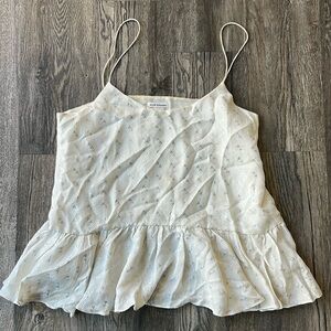 Club Monaco Top White and Silver Metallic Peplum Top Size Medium Spaghetti Strap